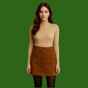 Two by Vince Camuto Faux Suede Button-Front Mini Skirt – Size M
